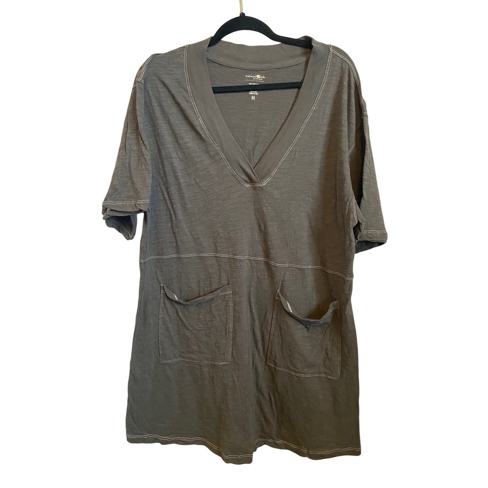 Petite Sophisticate V-Neck Pocket Tunic Dress - Olive Green